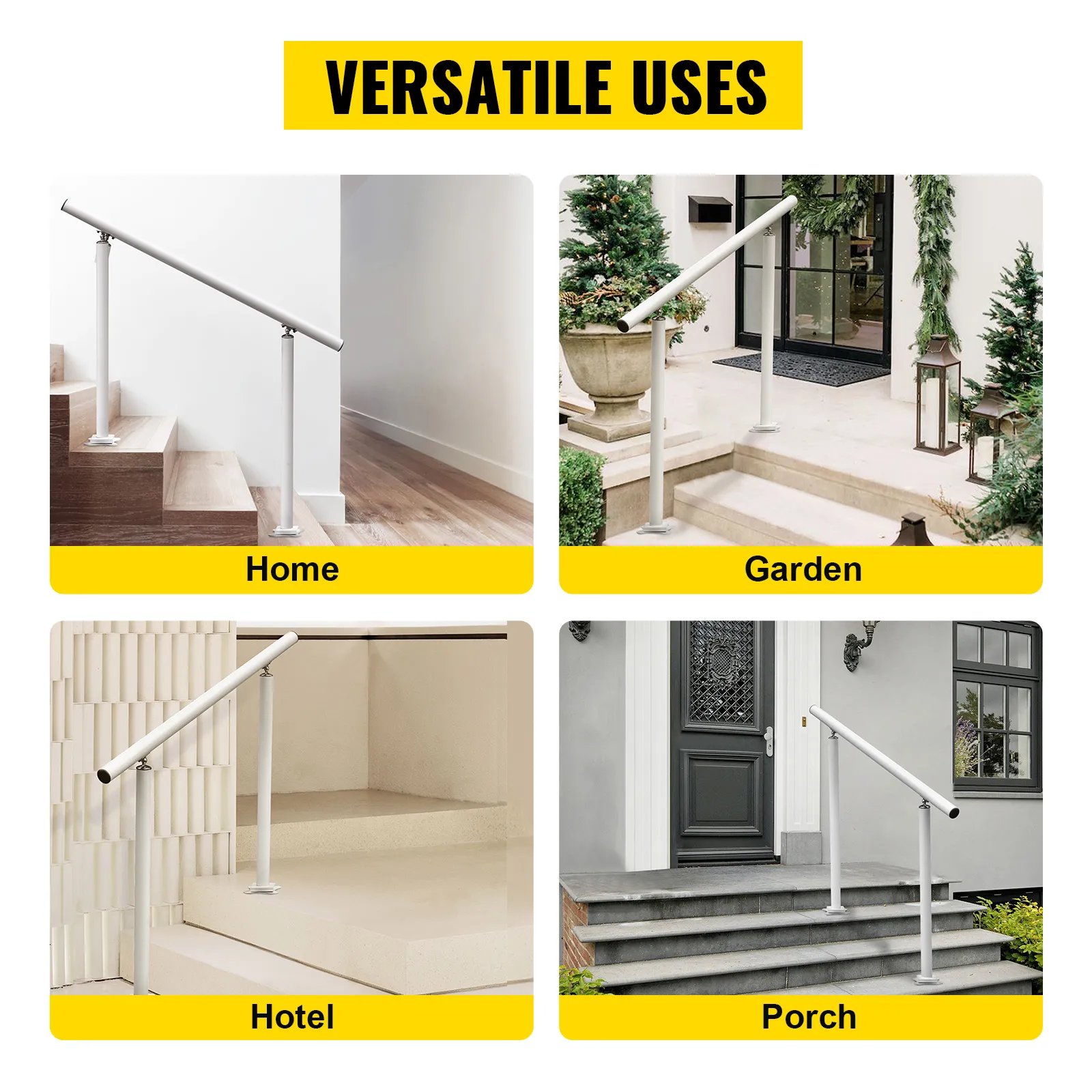 VEVOR outdoor stair railing kit for home, garden, hotel, and porch stairs.