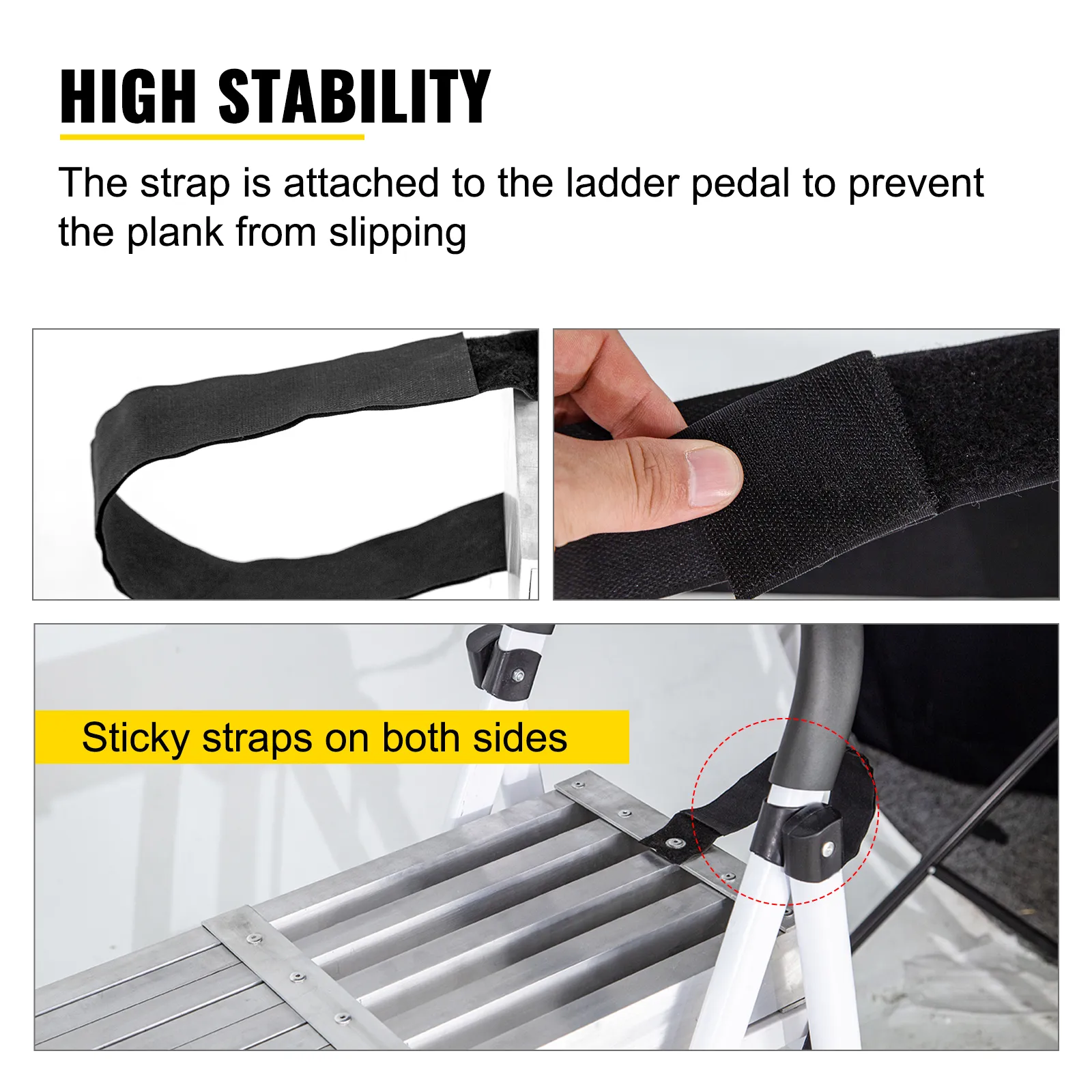 Tablón de trabajo de aluminio VEVOR con correas de escalera seguras para una alta estabilidad.