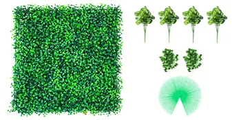 VEVOR boxwood panels with greenery, corner knots, and ties shown on white background.