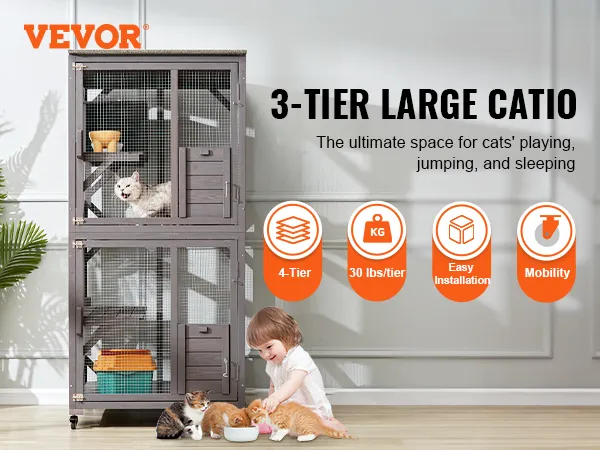 VEVOR cat house outdoor 3-tier large catio for cats' playing, jumping, and sleeping.