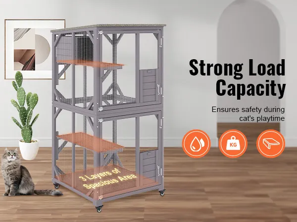 VEVOR cat house outdoor, durable multi-level cat cage with strong load capacity for safe playtime.