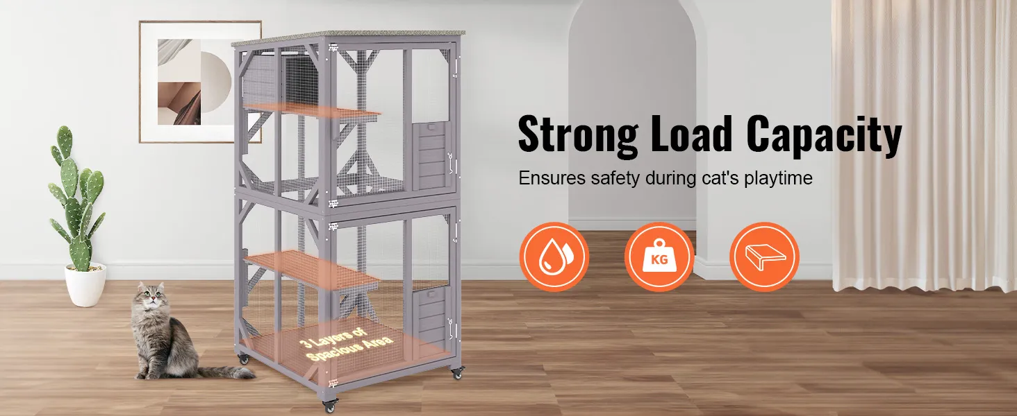 VEVOR cat house outdoor, durable multi-level cat cage with strong load capacity for safe playtime.