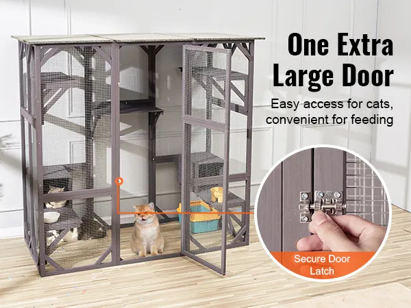 VEVOR cat house outdoor with large door, secure latch, and easy access for cats.