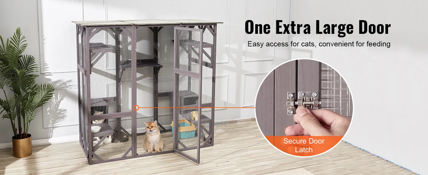 VEVOR cat house outdoor with large door, secure latch, and easy access for cats.