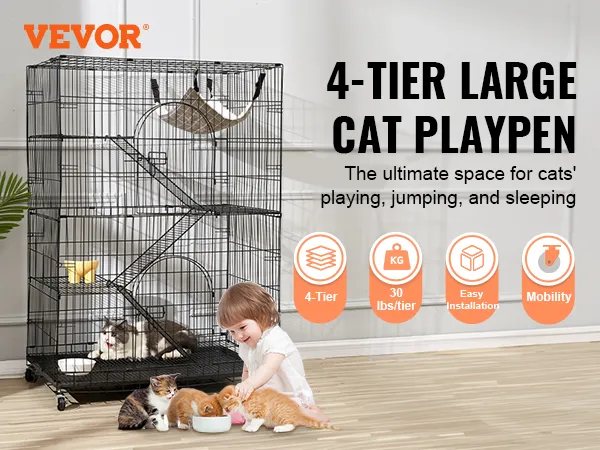 Großer Katzenlaufstall VEVOR Catio mit 4 Ebenen, ein perfekter Platz zum Spielen, Schlafen und Springen für Ihre Katzen.