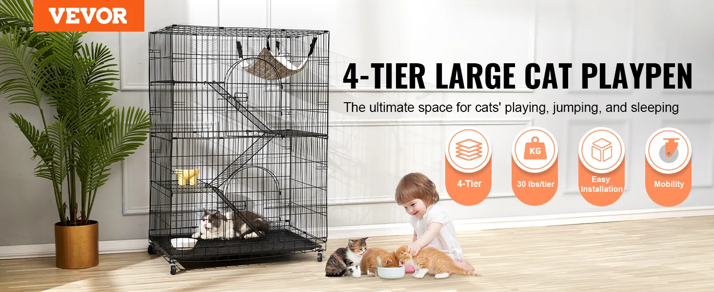 Großer Katzenlaufstall VEVOR Catio mit 4 Ebenen, ein perfekter Platz zum Spielen, Schlafen und Springen für Ihre Katzen.
