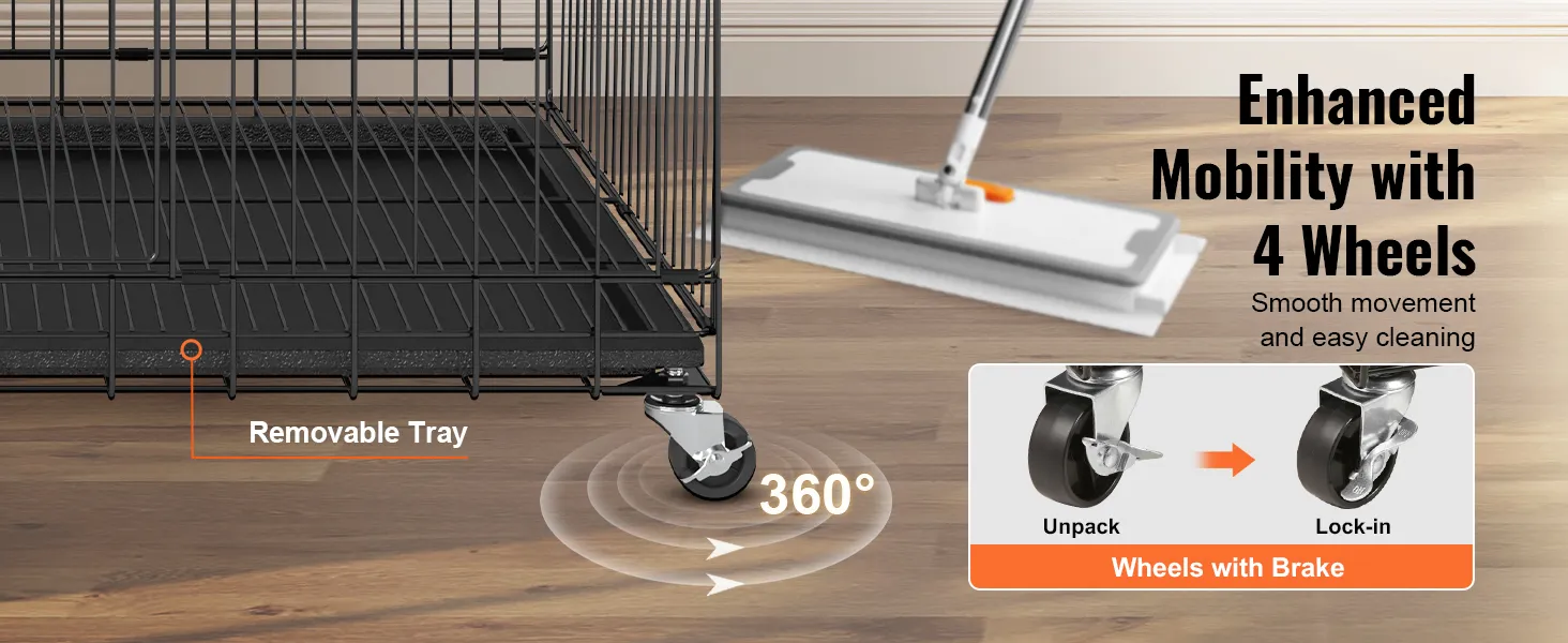 VEVOR Catio bietet verbesserte Mobilität mit 4 Rädern, 360°-Drehung, abnehmbarem Tablett und Bremsfunktion.