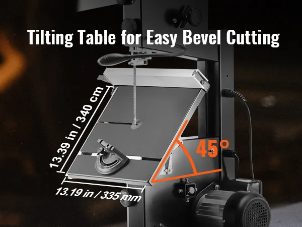 Mesa inclinable de sierra de cinta VEVOR en ángulo de 45 grados para corte en bisel, fabricada con acero q235 de alta calidad.