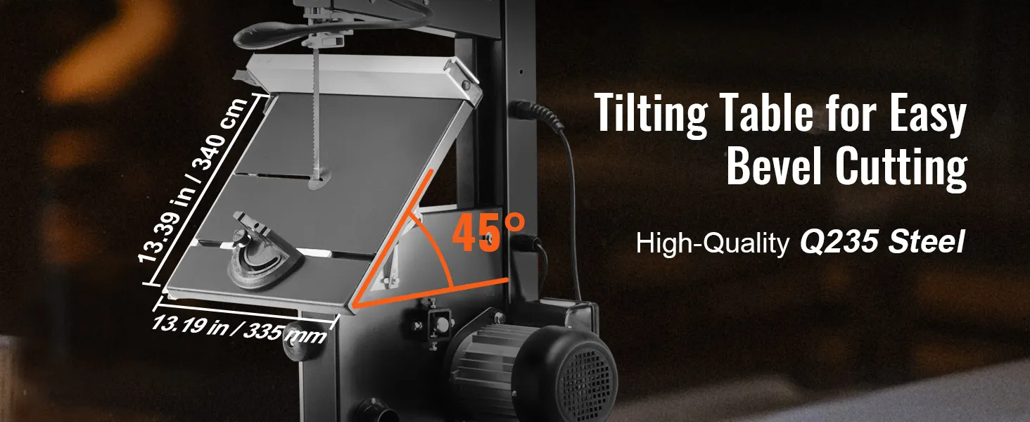 Mesa inclinable de sierra de cinta VEVOR en ángulo de 45 grados para corte en bisel, fabricada con acero q235 de alta calidad.