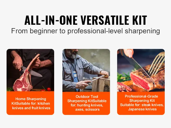all-in-one VEVOR knife sharpening kit for kitchen, hunting, and professional-grade knives.