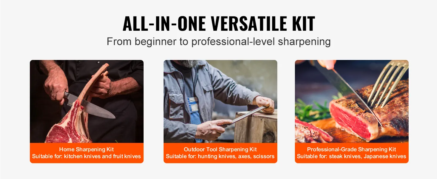 all-in-one VEVOR knife sharpening kit for kitchen, hunting, and professional-grade knives.