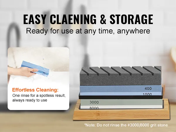 VEVOR knife sharpening kit with easy cleaning and storage, featuring multiple grit stones.
