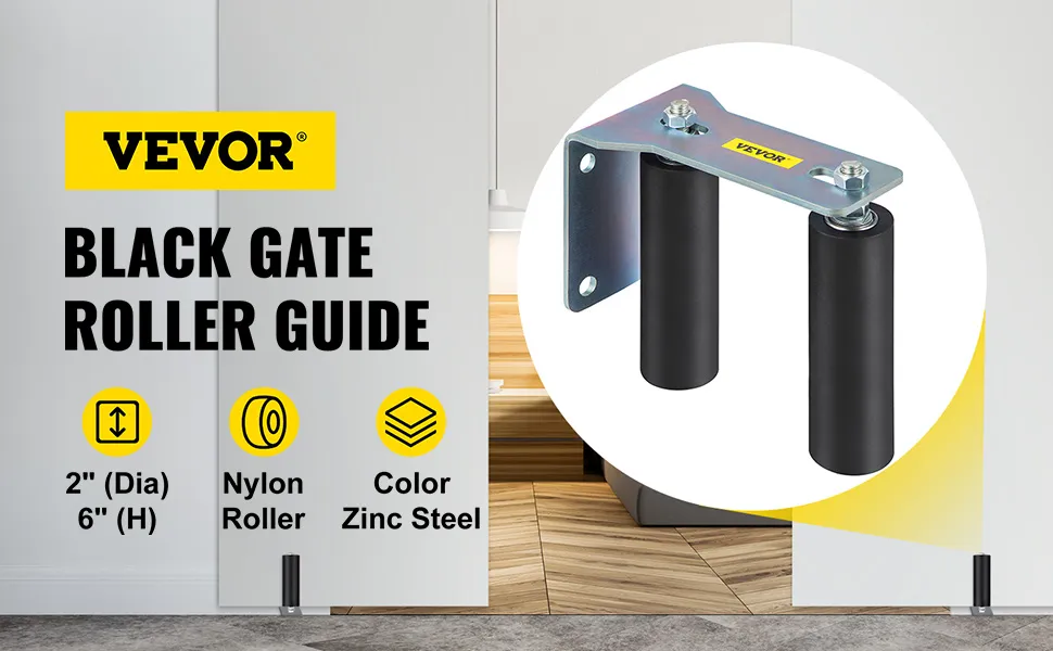 VEVOR sliding gate roller guide: 2-inch nylon roller, zinc steel, black.