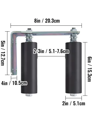 VEVOR sliding gate roller guide with detailed dimensions illustration.