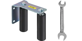 VEVOR sliding gate roller guide with black rollers and a wrench.