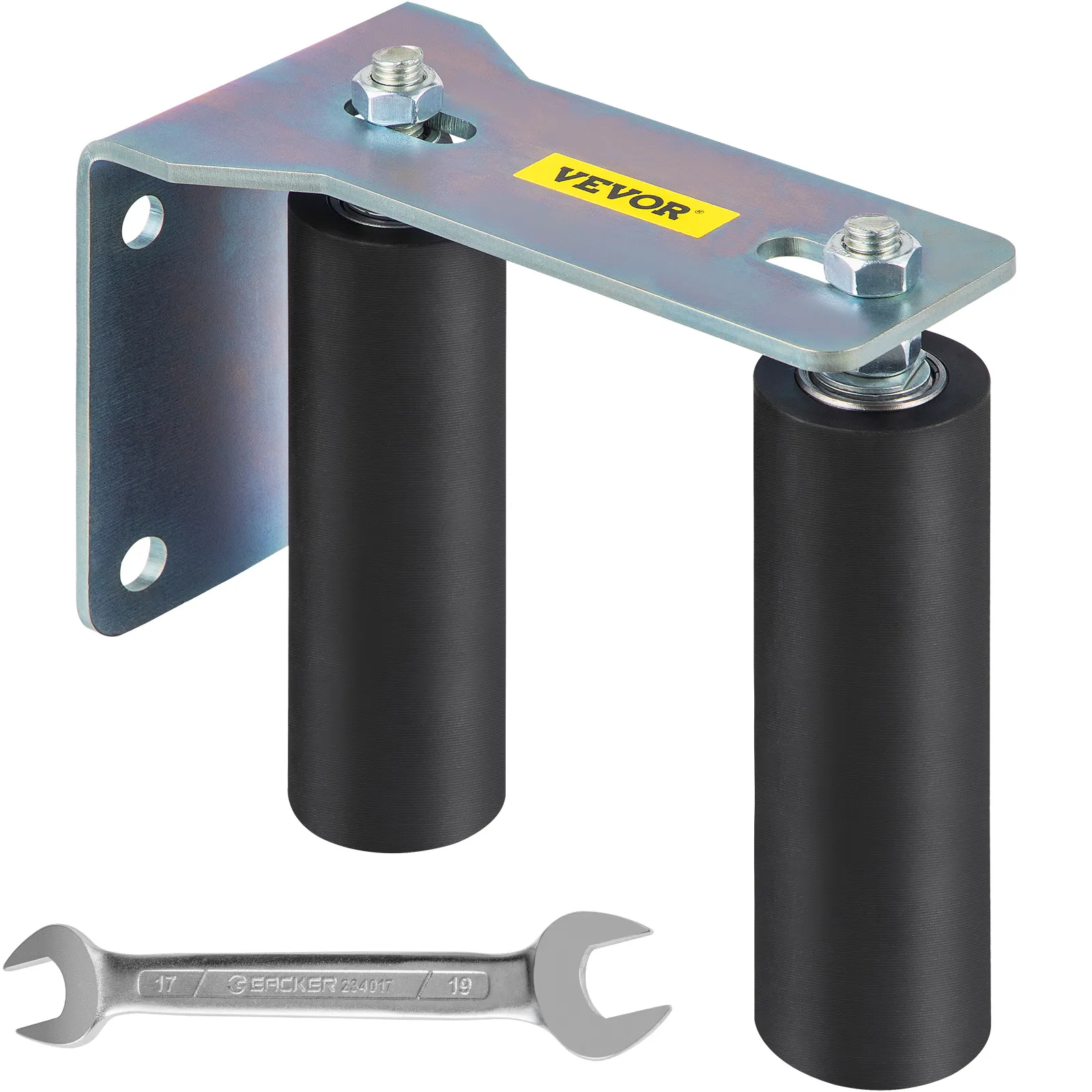 VEVOR sliding gate roller guide with wrench, featuring dual black rollers and metal bracket.