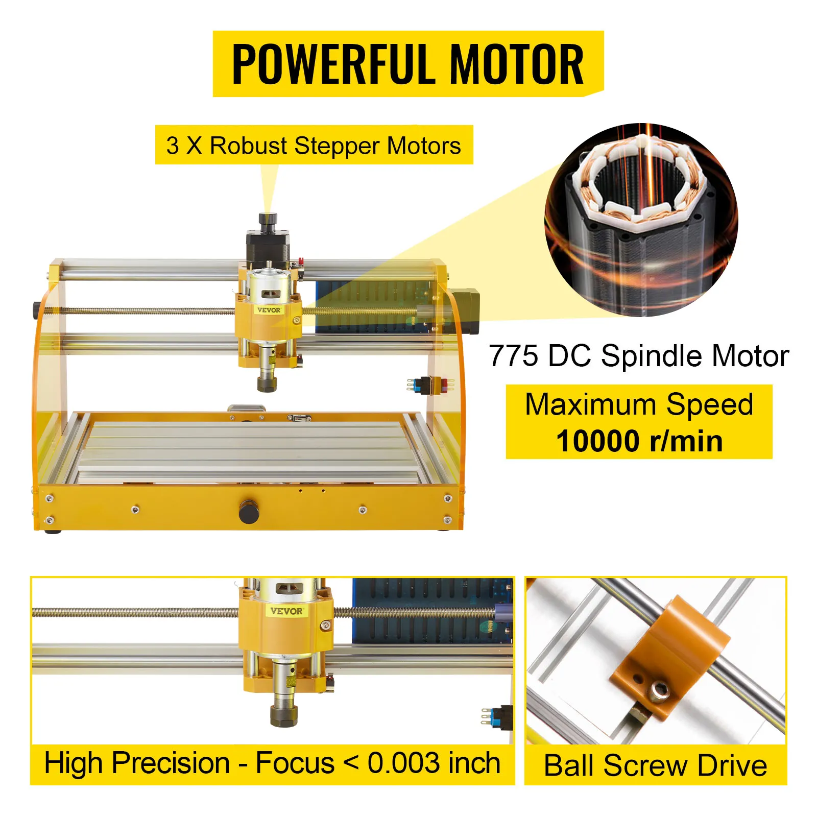 Máquina enrutadora CNC VEVOR con motor potente, motores paso a paso y alta precisión.