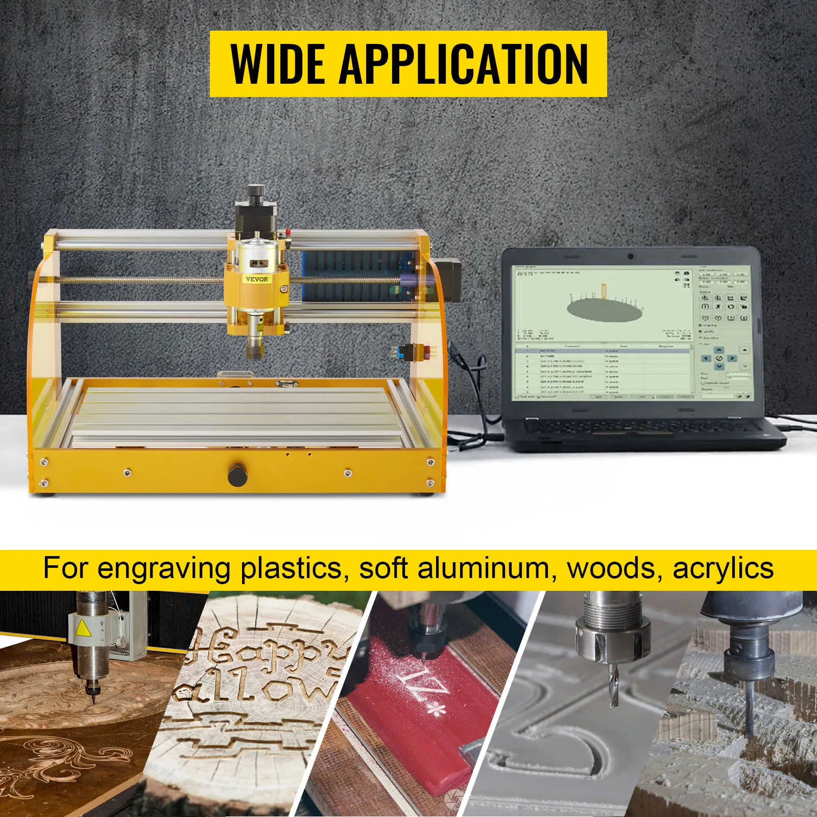Máquina enrutadora CNC VEVOR para grabar plásticos, aluminio blando, maderas, acrílicos.