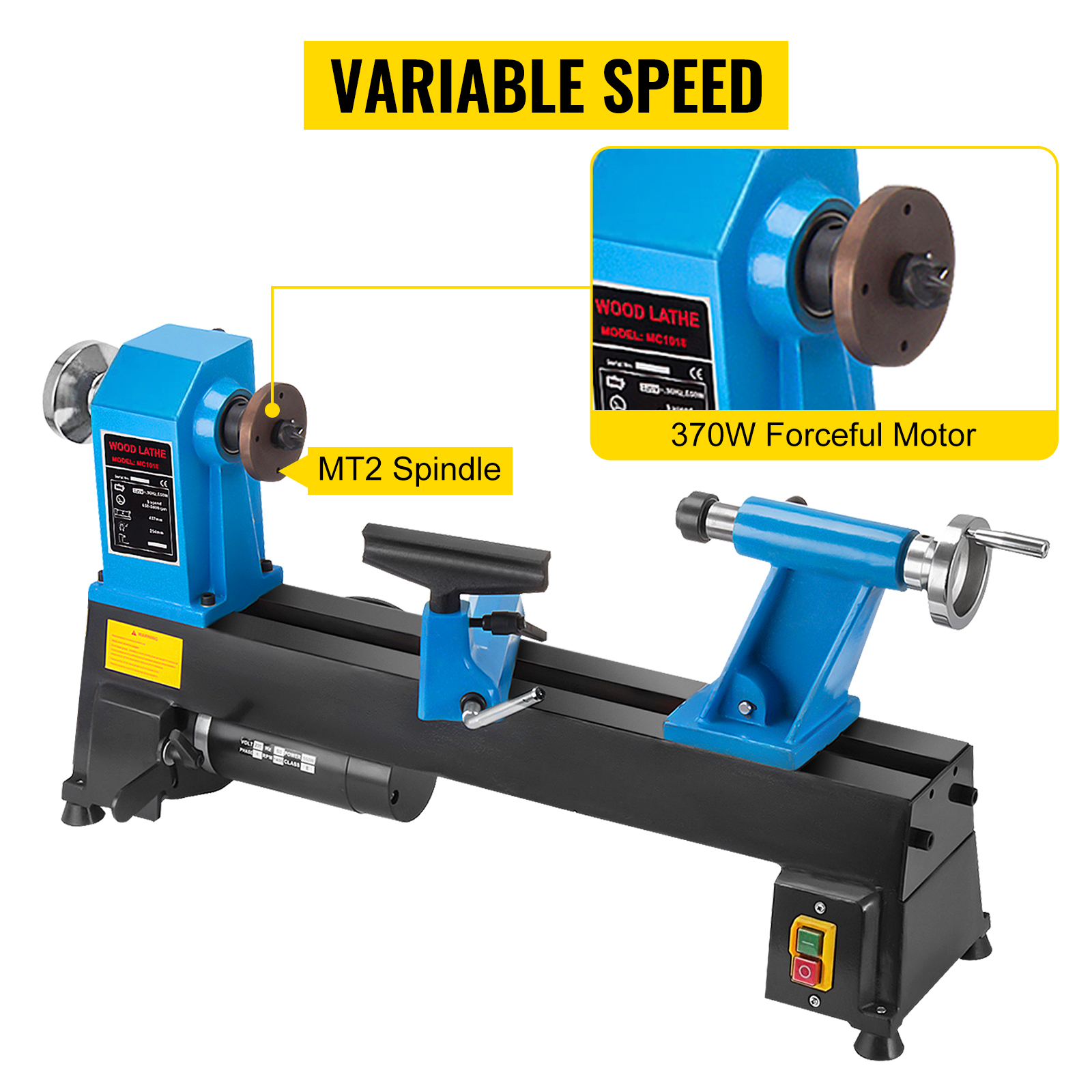 VEVOR Wood Lathe 10 x 18 Inch,Bench Top Heavy Duty Wood Lathe 5