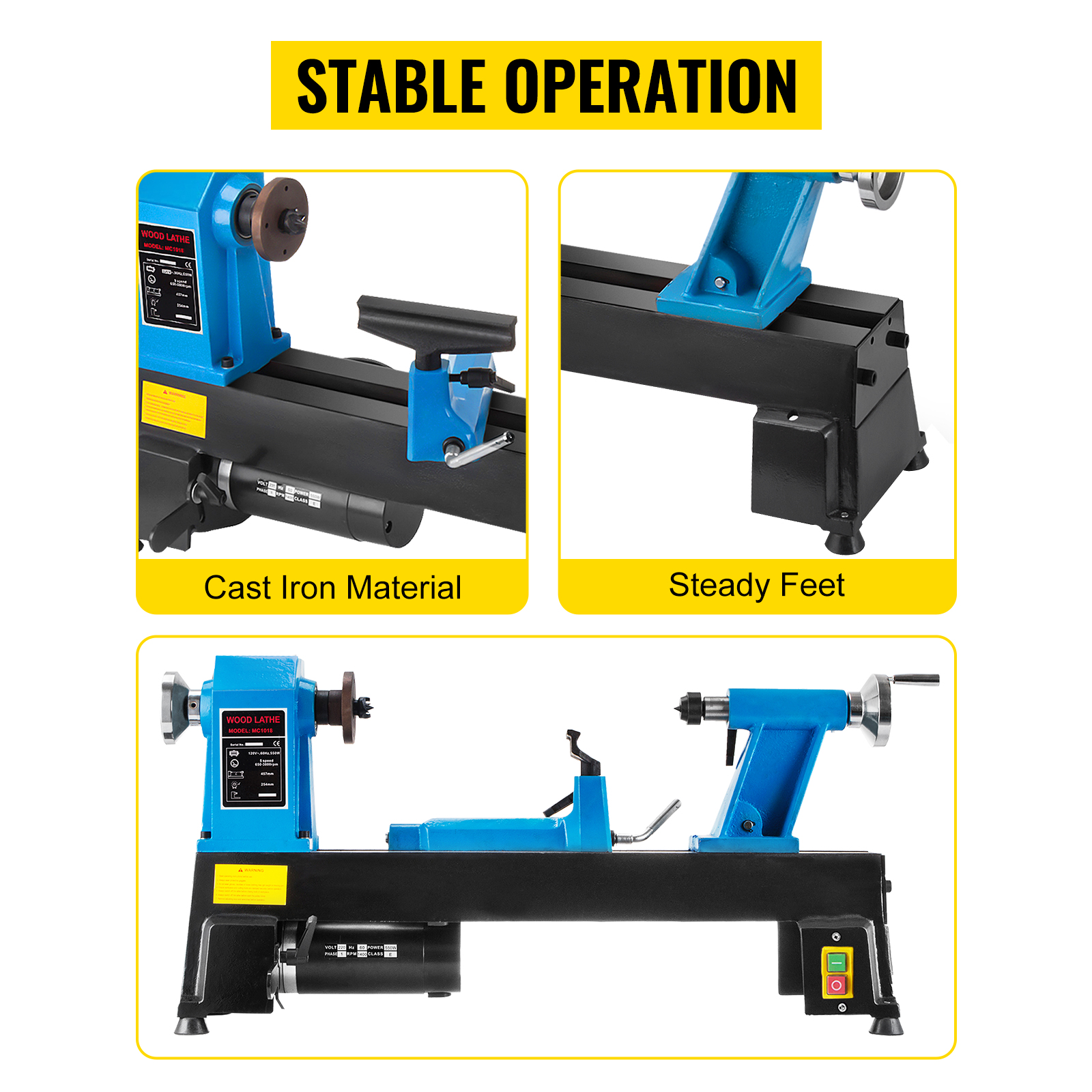 VEVOR Wood Lathe 10 x 18 Inch,Bench Top Heavy Duty Wood Lathe 5