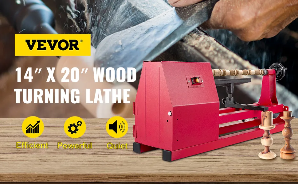 Torno de madera VEVOR, 14" x 20", rojo, eficiente, potente y silencioso, para tornear madera.