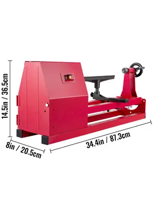 Torno de madera VEVOR rojo con medidas 34,4 pulgadas x 8 pulgadas x 14,5 pulgadas.