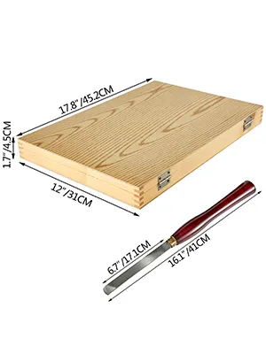 VEVOR woodworking lathe chisel set with case dimensions and single chisel showcased.