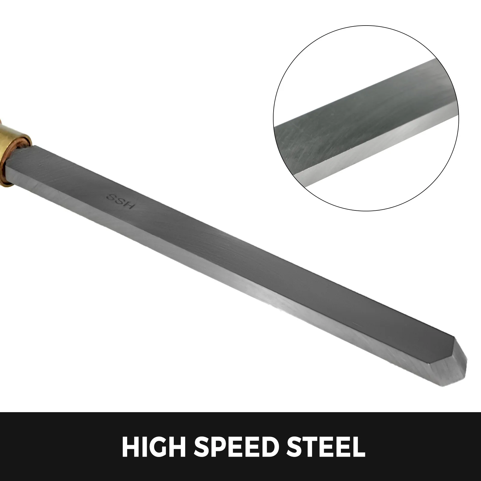 VEVOR woodworking lathe chisel set, hss blade close-up, high speed steel.