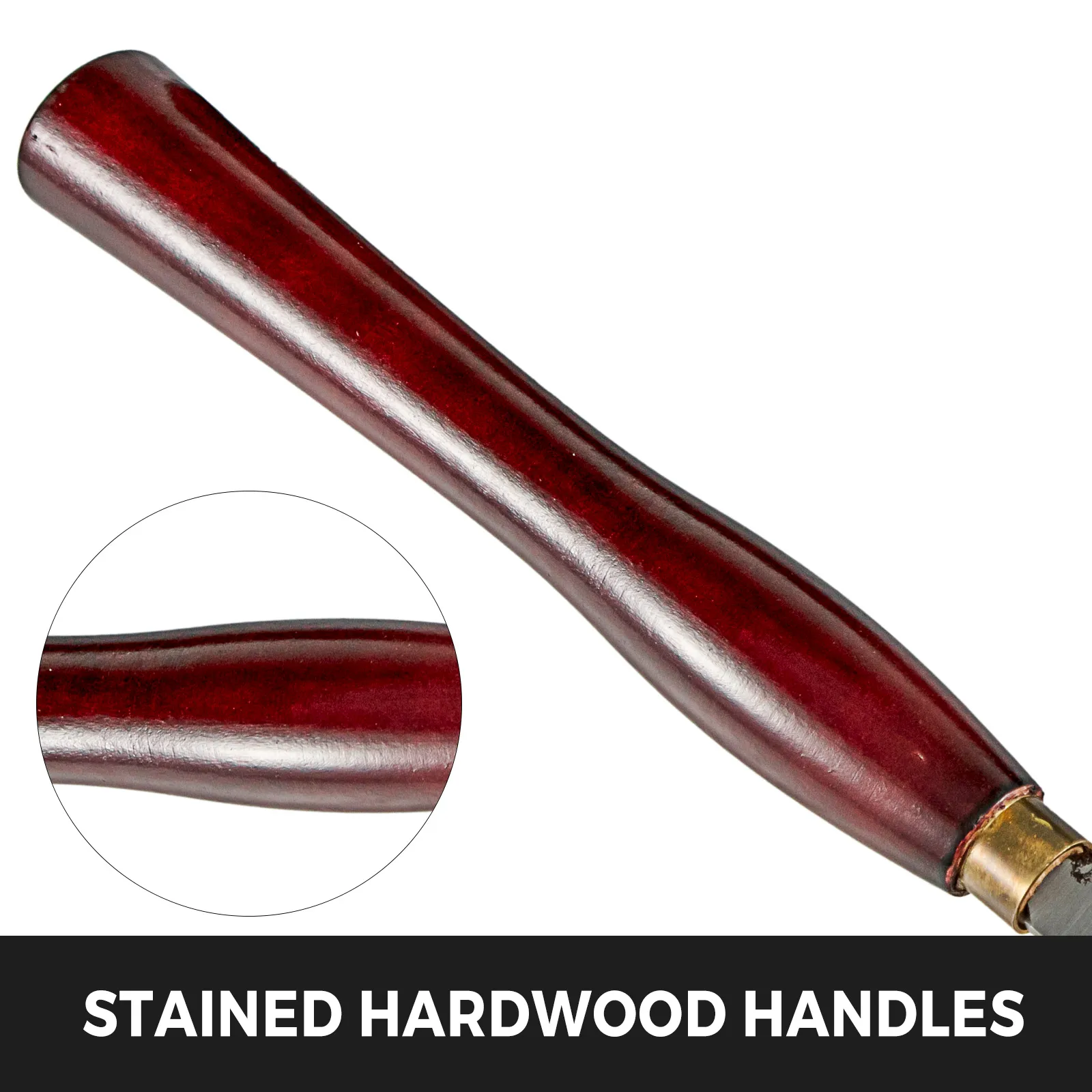 stained hardwood handle of VEVOR woodworking lathe chisel set.