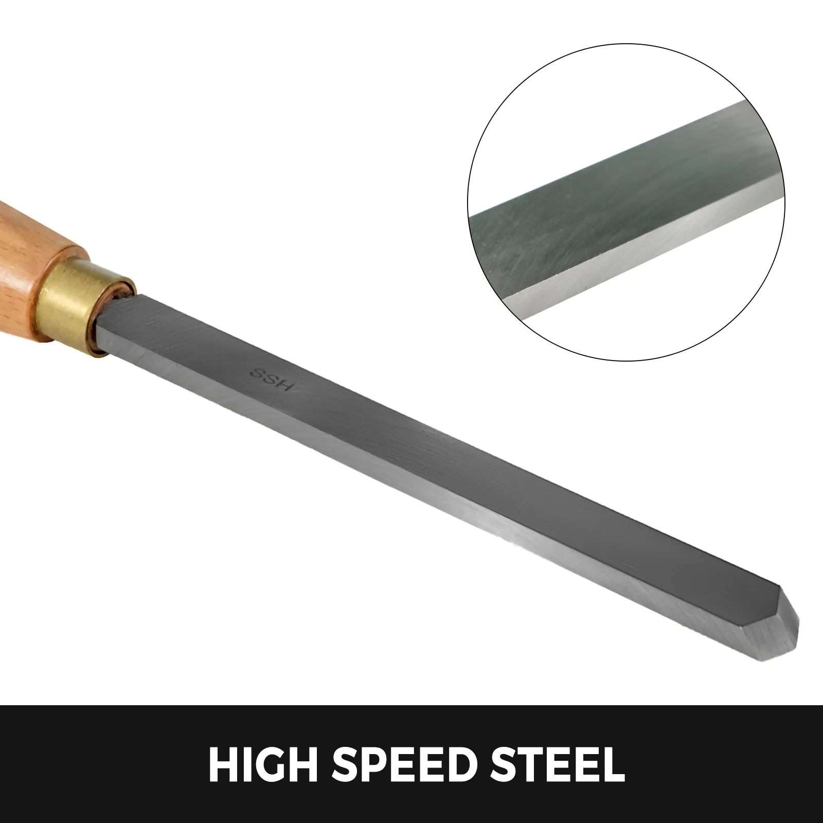 VEVOR woodworking lathe chisel with high speed steel blade and wooden handle.