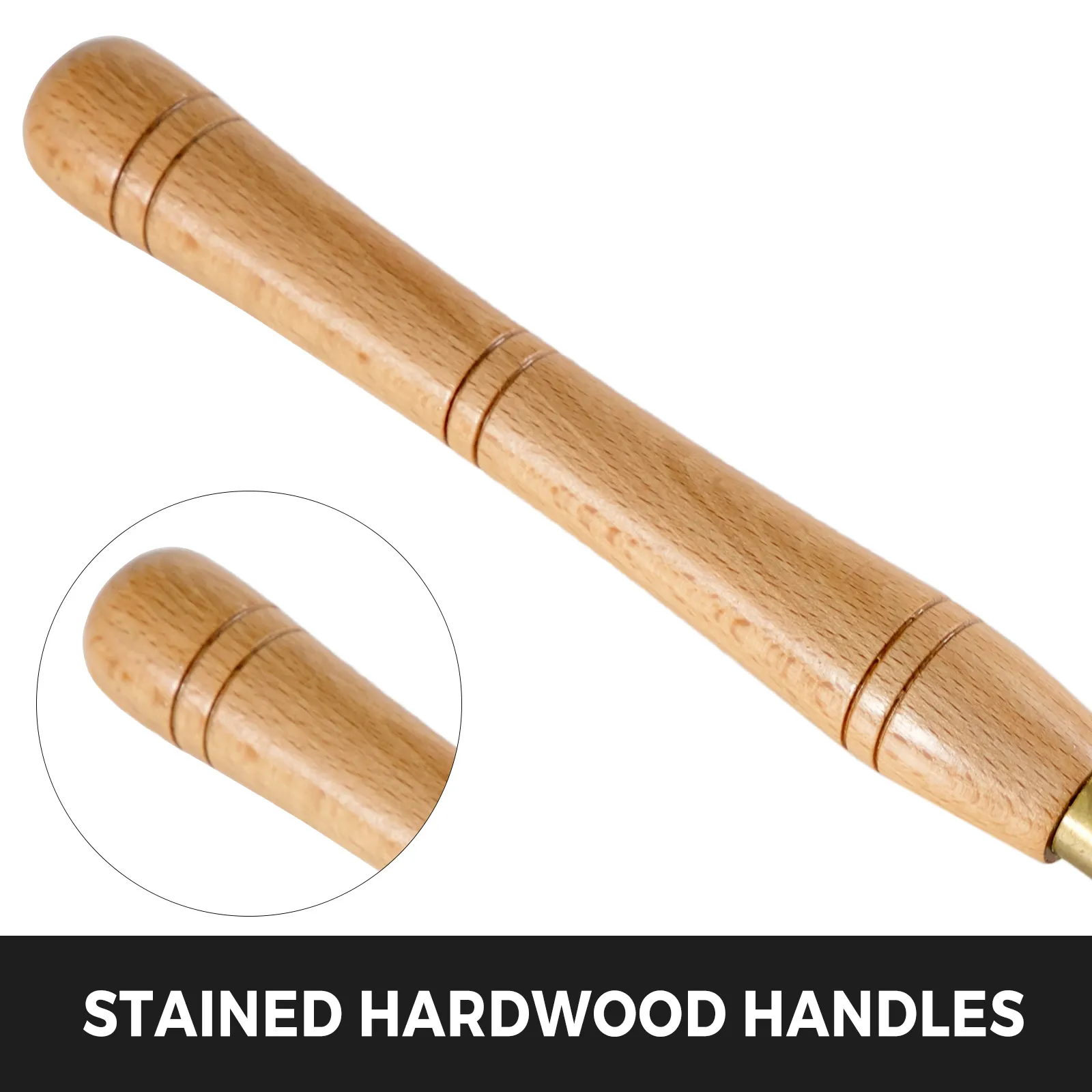 stained hardwood handle of the VEVOR woodworking lathe chisel, detailed close-up.