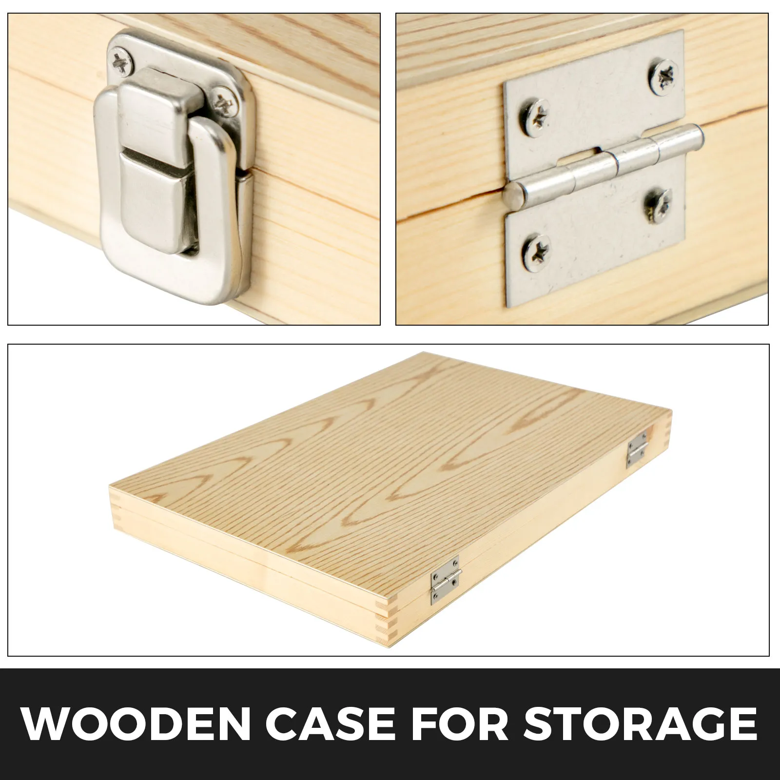 wooden storage case with metal latch and hinge for VEVOR woodworking lathe chisel.