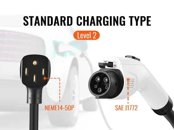 VEVOR level 2 ev charger with nema14-50p and sae j1772 connectors. standard charging type.
