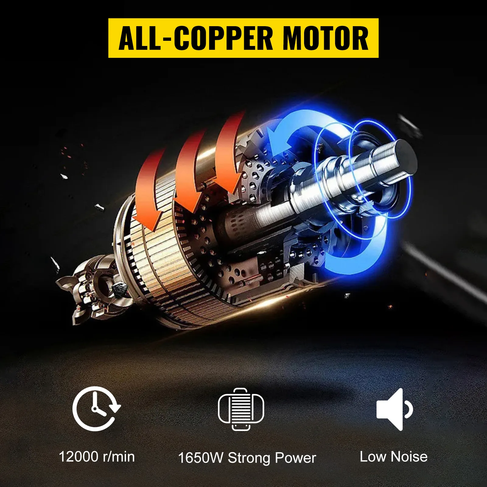 Regruesadora de sobremesa para carpintería VEVOR con motor totalmente de cobre, 12000 rpm, 1650 W de potencia, bajo nivel de ruido.