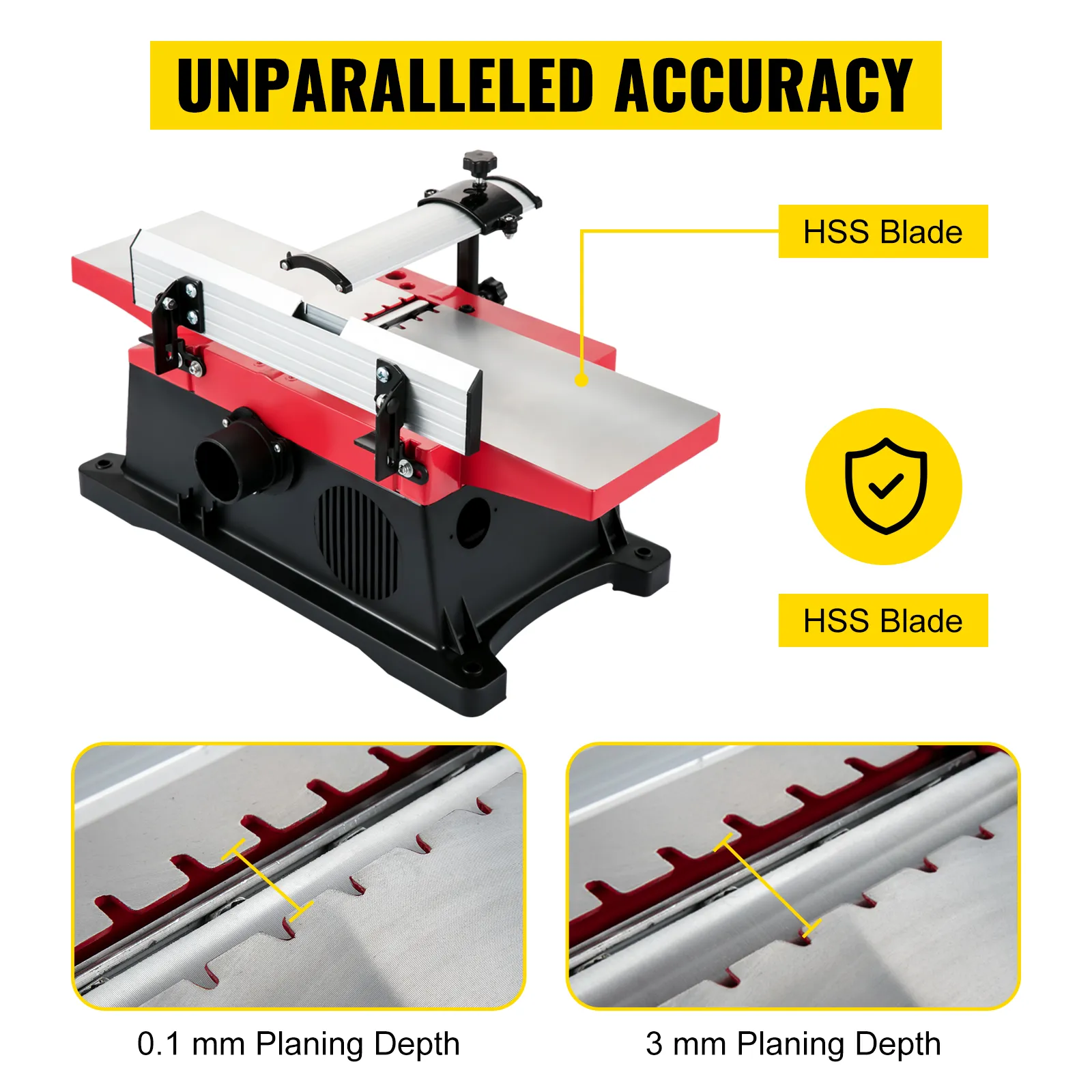 Regruesadora de sobremesa para carpintería VEVOR con hoja HSS, profundidad de cepillado de 0,1 mm a 3 mm.