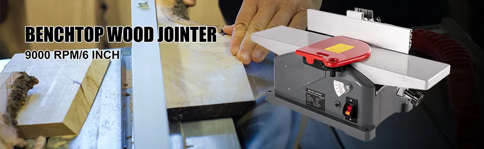 Giuntatrice da banco VEVOR 9000 giri/min, 6 pollici con stabilizzazione del legno in corso.