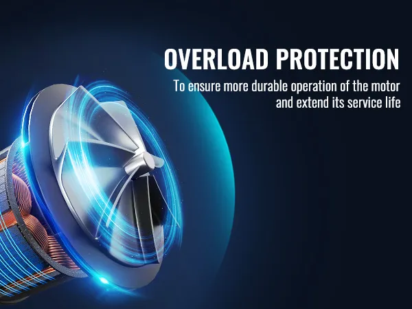 Motor con detalles en azul y blanco, que muestra la función de protección contra sobrecarga de la bomba de filtro de arena VEVOR.