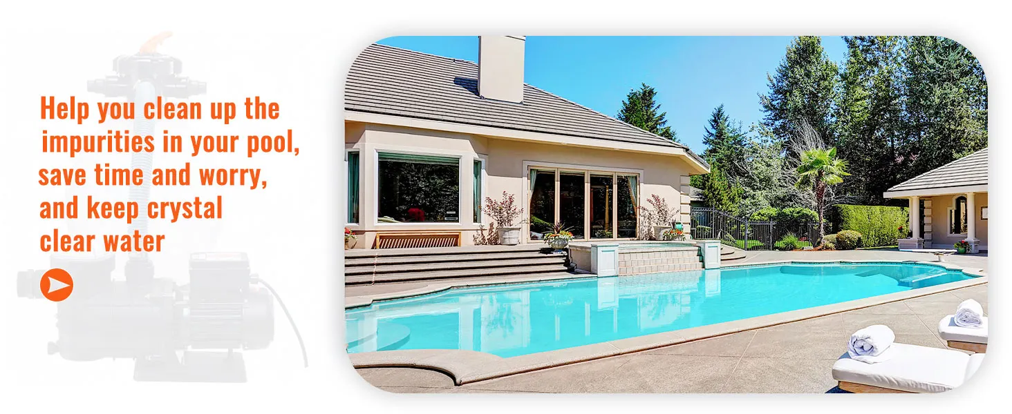 Hermosa instalación de piscina moderna con una piscina limpia y clara que utiliza una bomba de filtro de arena VEVOR.