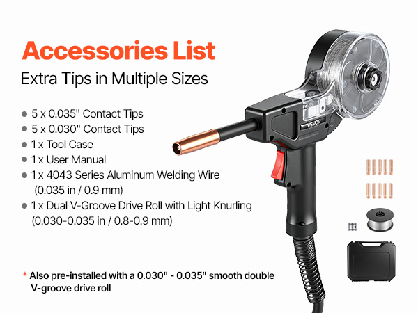 VEVOR Aluminum MIG Spool Gun – 130A, 10FT Cable, ER4043 Wire