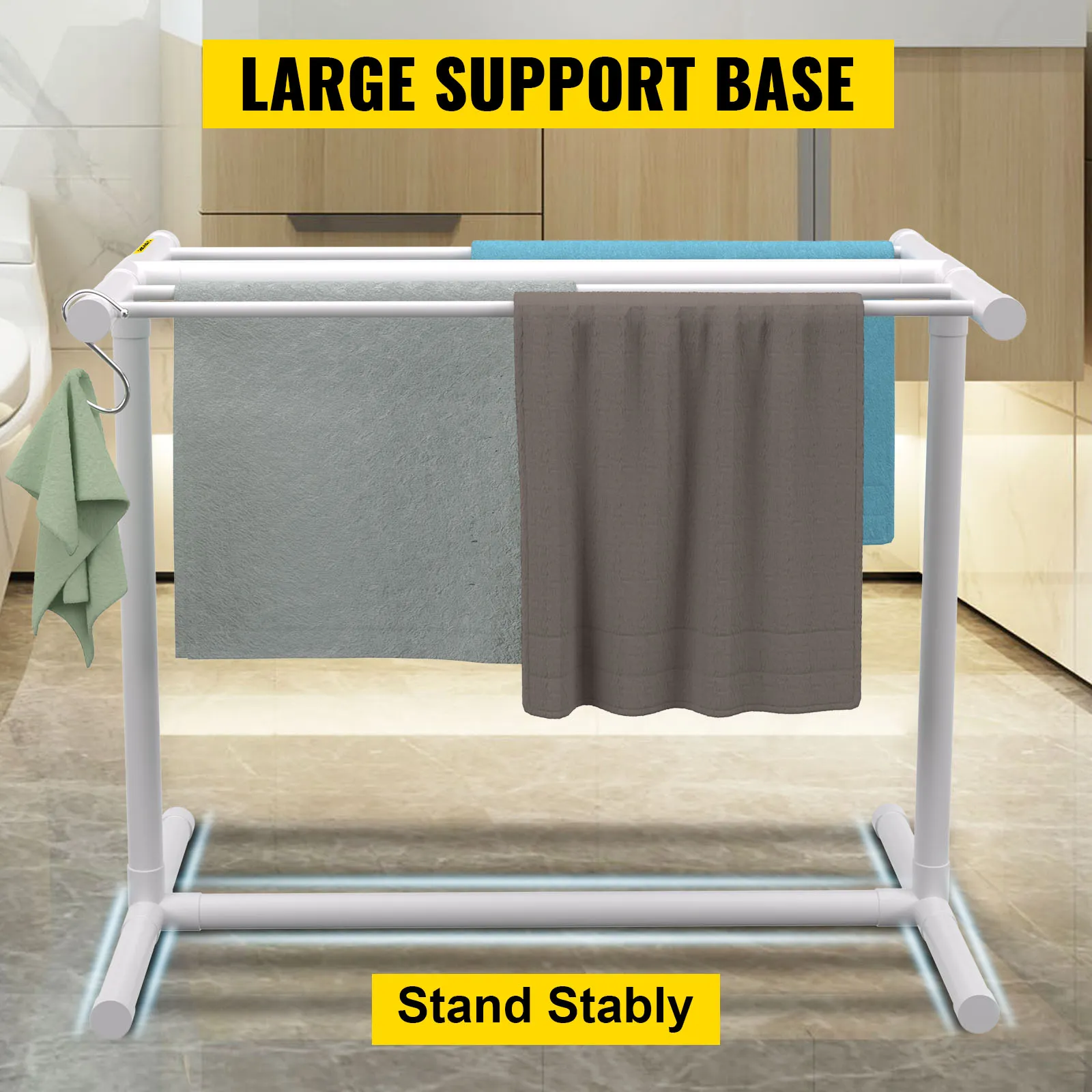 VEVOR pool towel rack with large support base for stable standing, holding multiple towels efficiently.