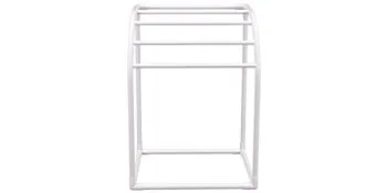 VEVOR pool towel rack in white with four hanging bars and a sturdy base.