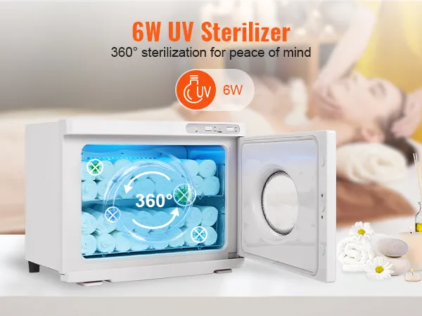 VEVOR-Handtuchwärmer mit 6 W UV-Sterilisator, der eine 360°-Sterilisation für Spa-Handtücher ermöglicht.