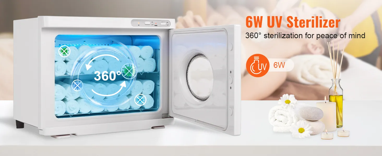 VEVOR-Handtuchwärmer mit 6 W UV-Sterilisator, der eine 360°-Sterilisation für Spa-Handtücher ermöglicht.