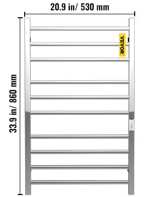 Toallero calefaccionado VEVOR, 20,9 x 33,9 pulgadas, acero inoxidable con nueve barras.