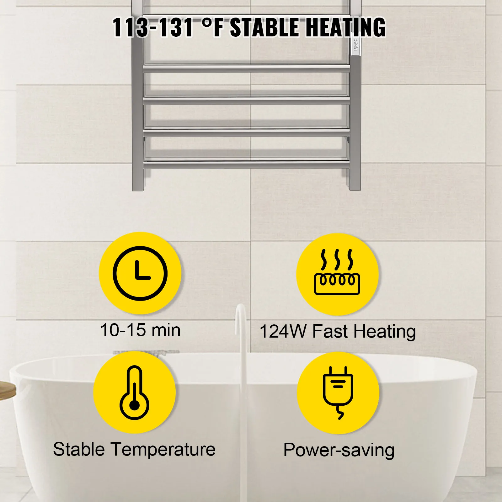 Toallero calefaccionado VEVOR para calentar toallas de forma rápida, estable y con ahorro de energía.