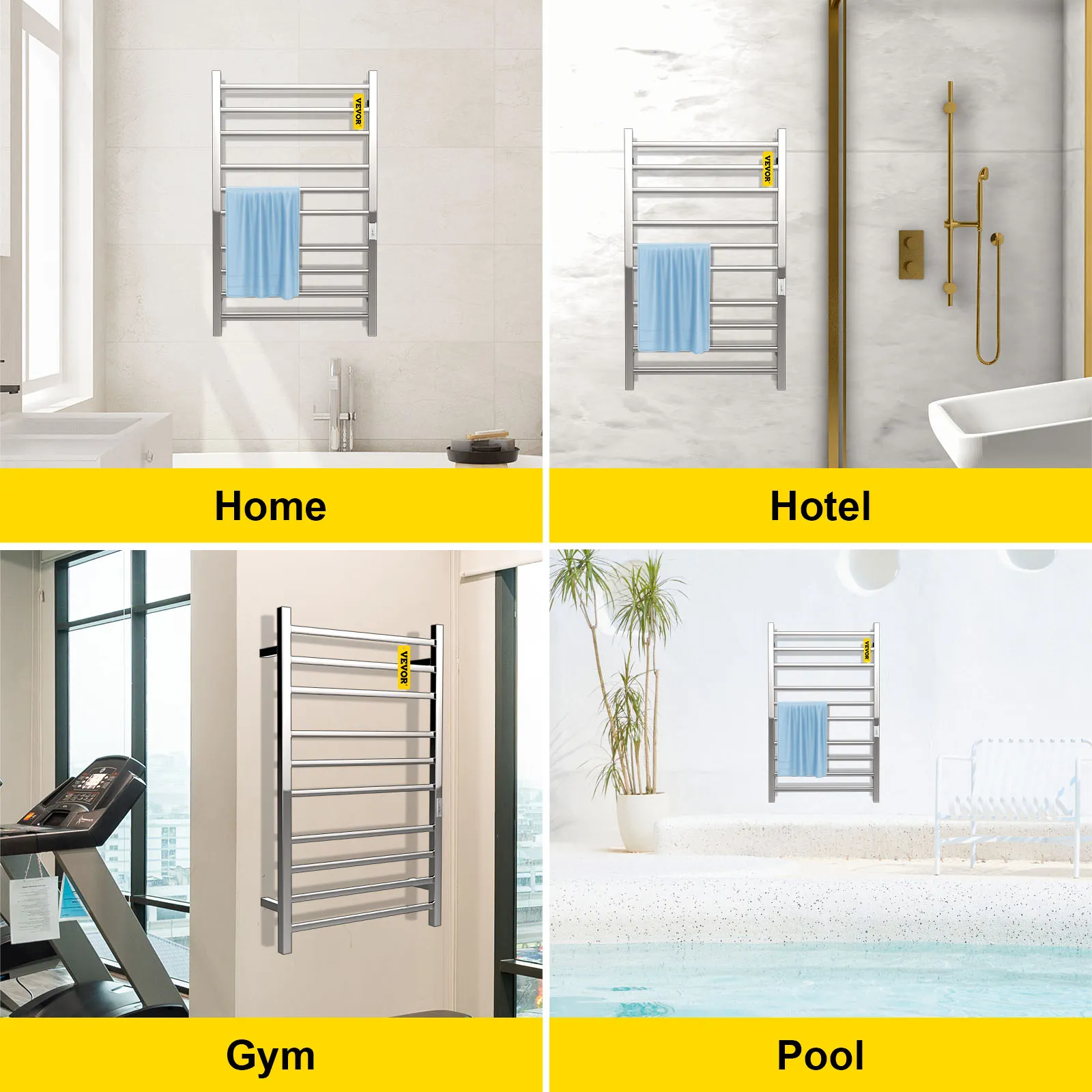 Toallero calefaccionado VEVOR para uso en casa, hotel, gimnasio y piscina.