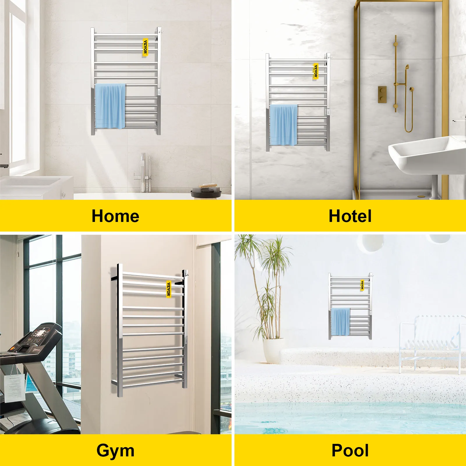 Toallero calefaccionado VEVOR para uso en casa, hotel, gimnasio y piscina.