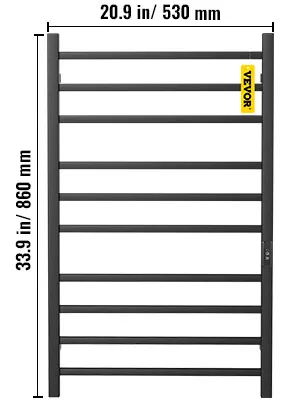 Toallero calefaccionado VEVOR, 33,9 x 20,9 pulgadas, color negro con nueve barras.