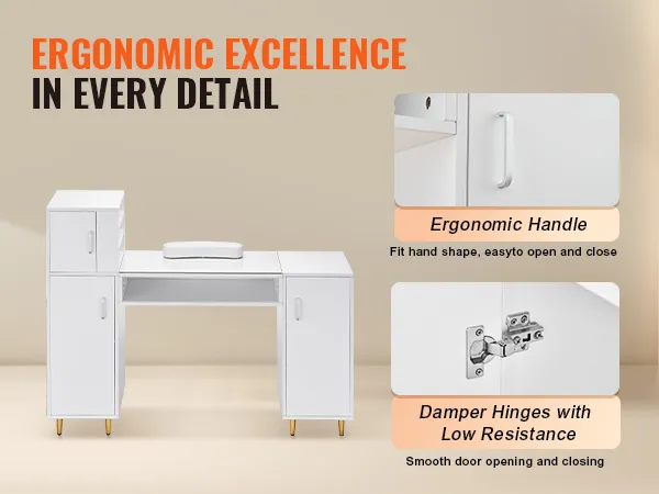 Mesa de manicura VEVOR con mango ergonómico, bisagras de cierre suave y amplio espacio de almacenamiento para uso en salón.