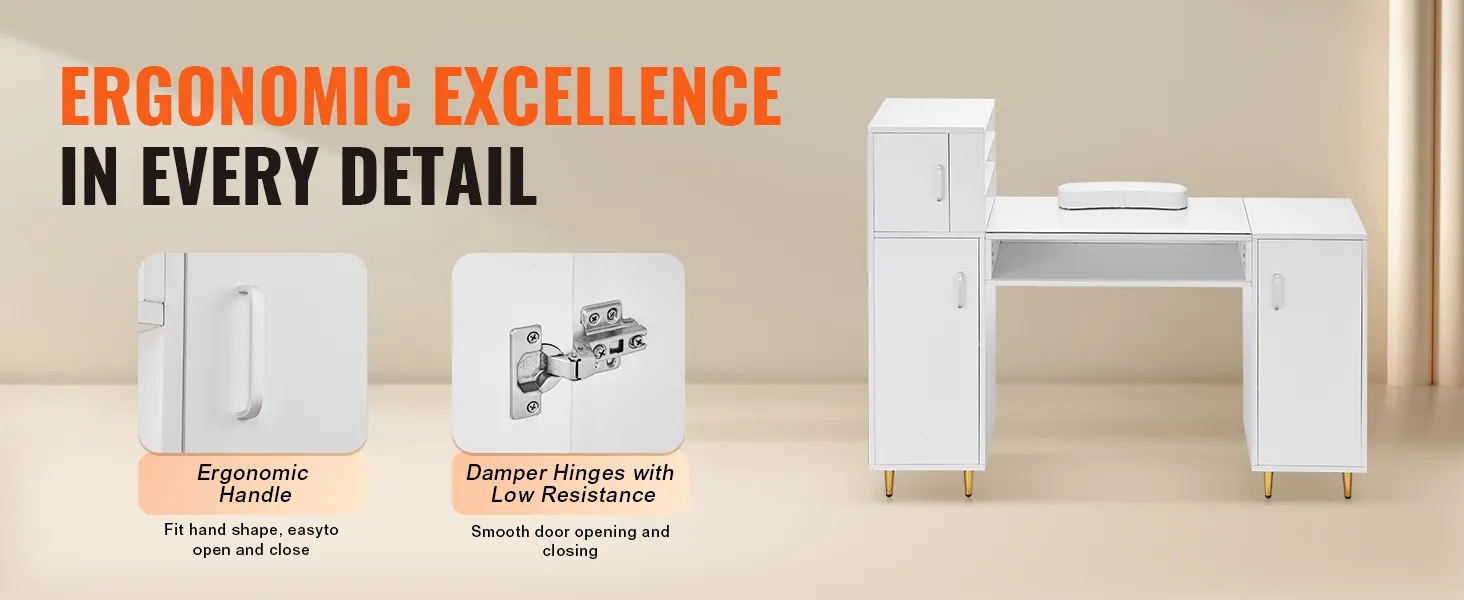 Mesa de manicura VEVOR con mango ergonómico, bisagras de cierre suave y amplio espacio de almacenamiento para uso en salón.